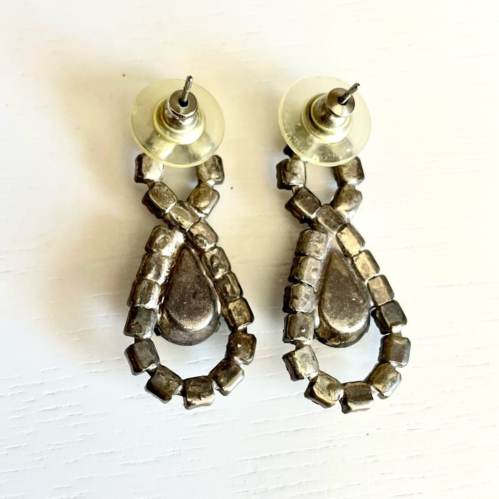 Crystal Accents Vintage Austrian Crystal Teal Rhinestone Drop Earrings Dangle - Picture 4 of 6